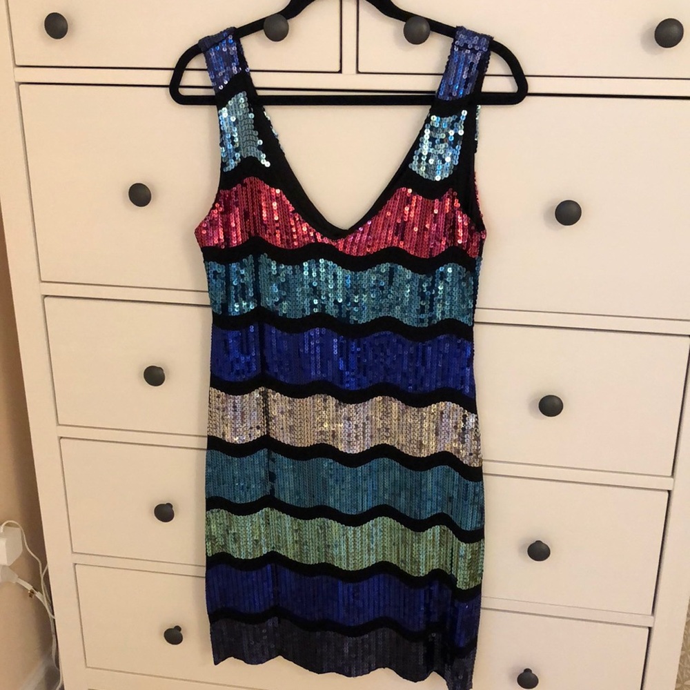 Multicolored Sequins V Neck Dress